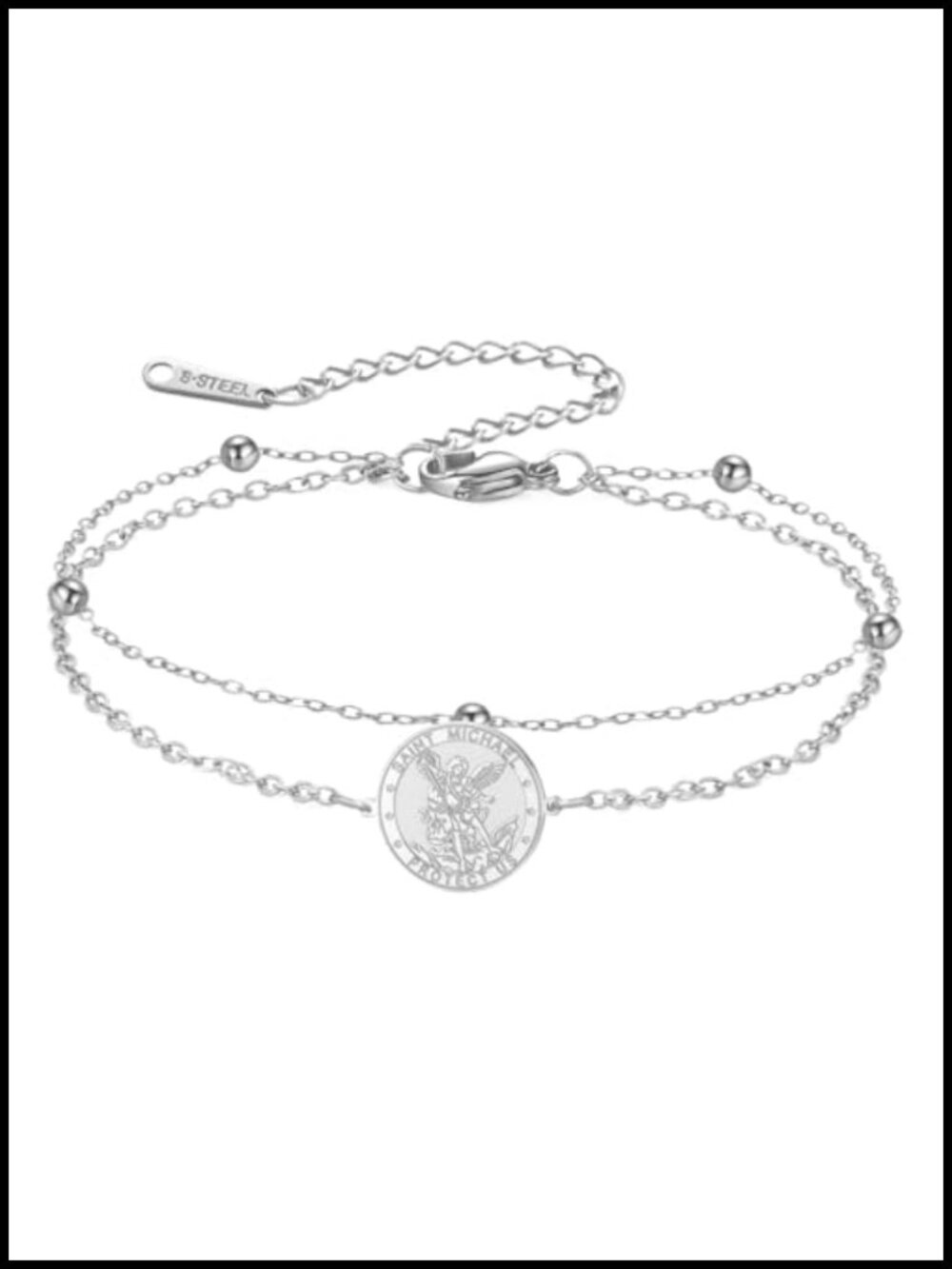 Saint Michael Protector Bracelet Stainless Steel Beaded Chain Religious Jewelry